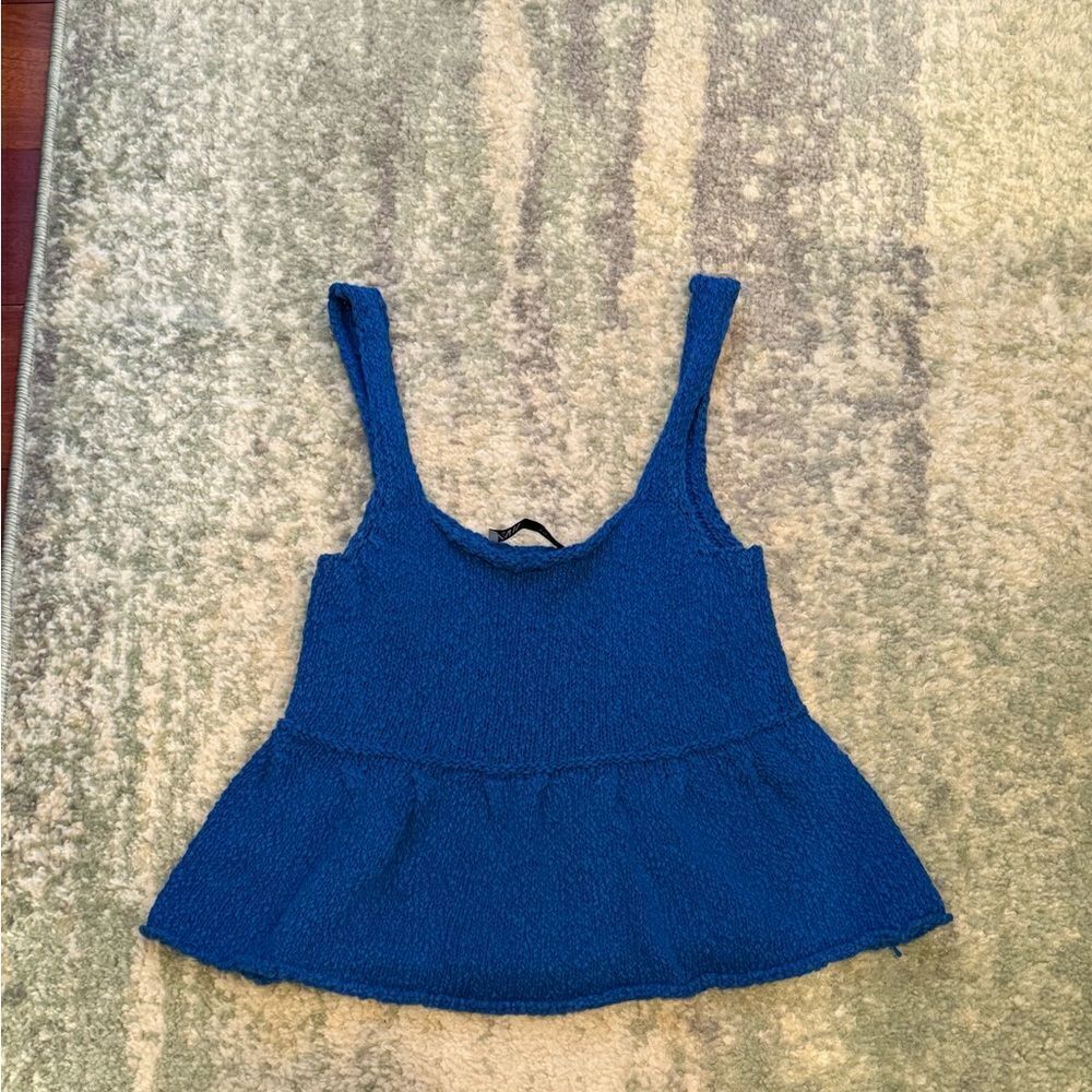 Blue Textured Sleeveless Top from Zara